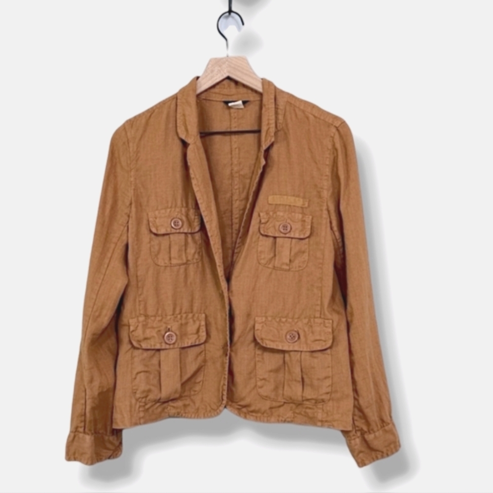 J Crew Natural Linen Vintage Safari Blazer, Pocket Utility Jacket